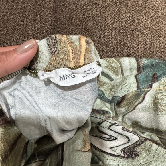 Mango long sleeved mesh top in marble print in green size Large - Picture 5 of 7